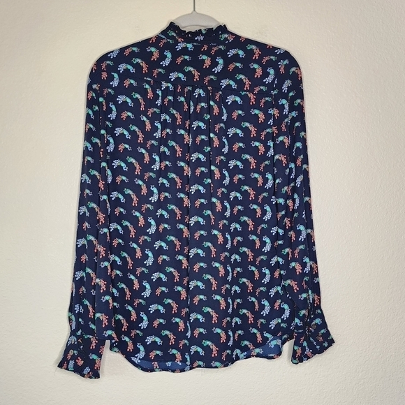 Loft Peacock Utility Ruffle Button Down Blouse M - Picture 5 of 9